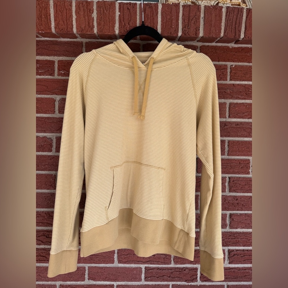 KUHL Stria Pullover Honey Yellow Striped Stretch Pullover Hoodie Women Medium